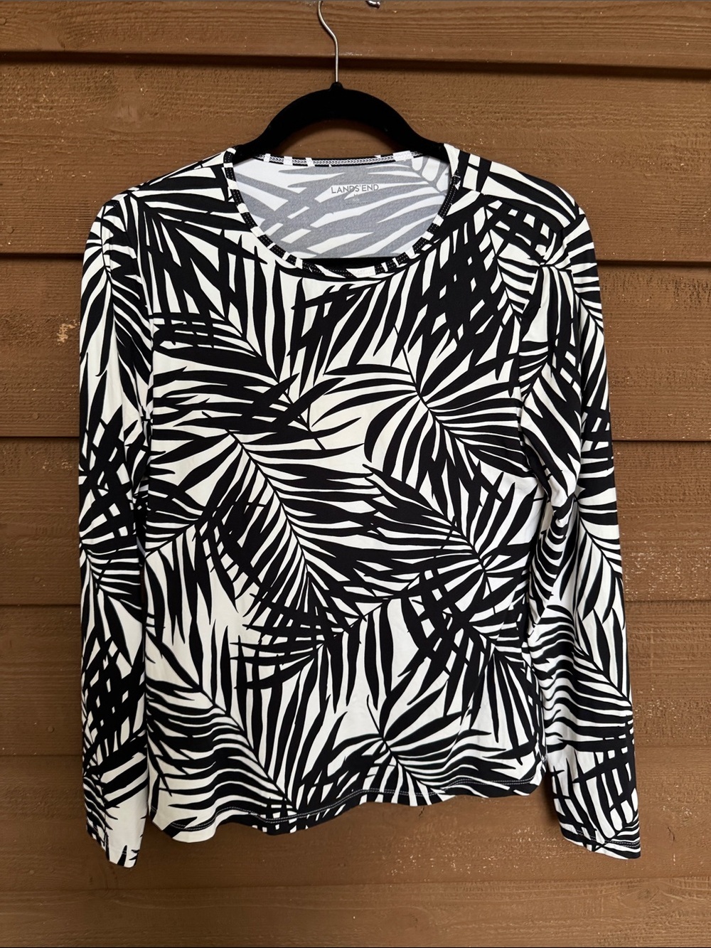 Lands' End Black and White Palm-Print Long Sleeve Rash guard size M (10-12)